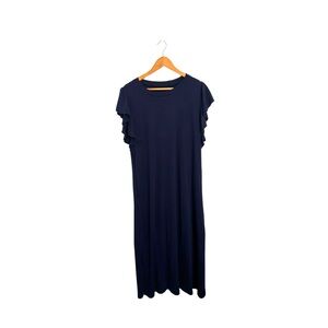 Elegant Navy Blue Ruffle Sleeve Dress
